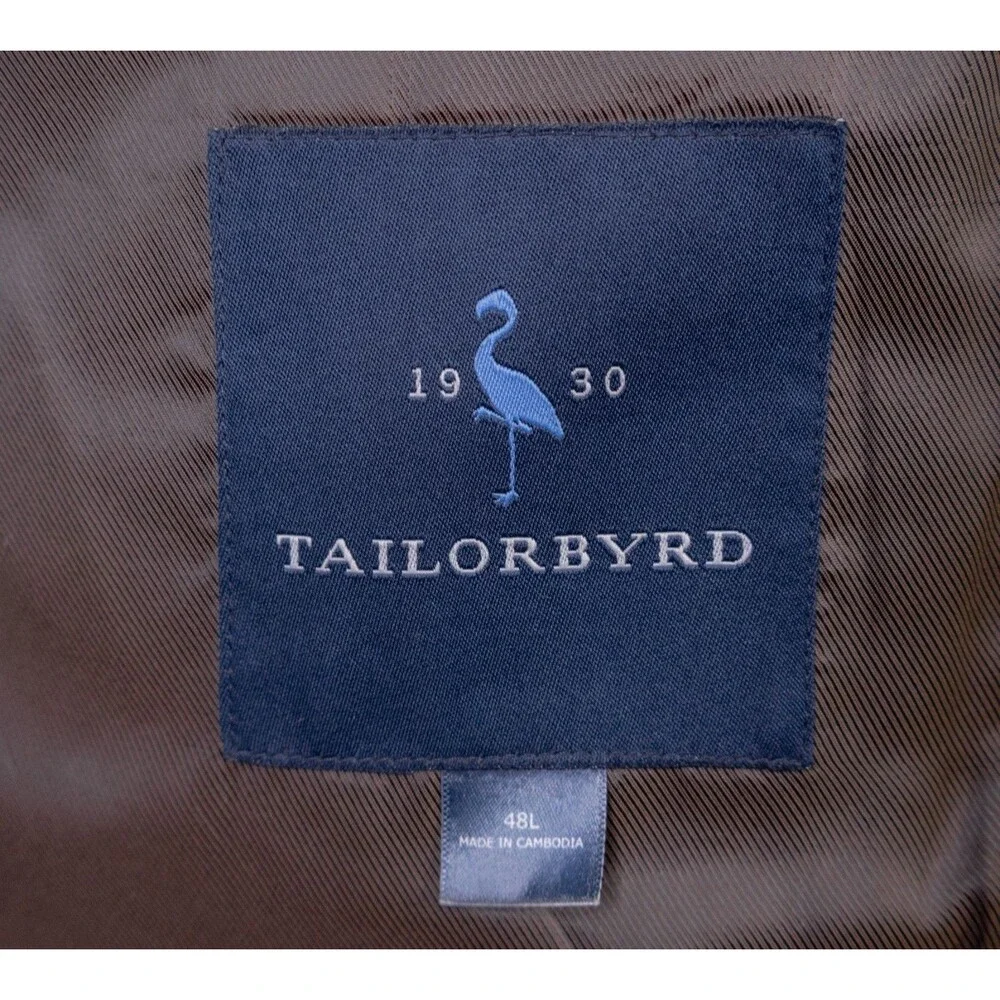 Tailorbyrd Fabric By MOON Herringbone Olive Green Blazer 48L Two Button Jacket